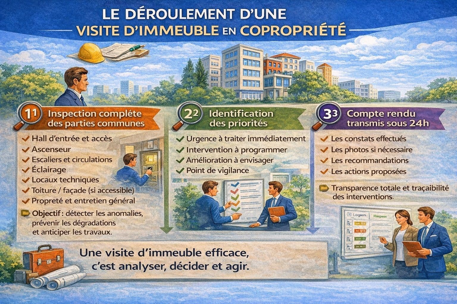 Déroulement d'une visite d'immeuble en copropriété